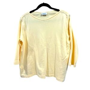 Drapers cotton Yellow three quarter Sleeve boatneck Top Petite large EUC
